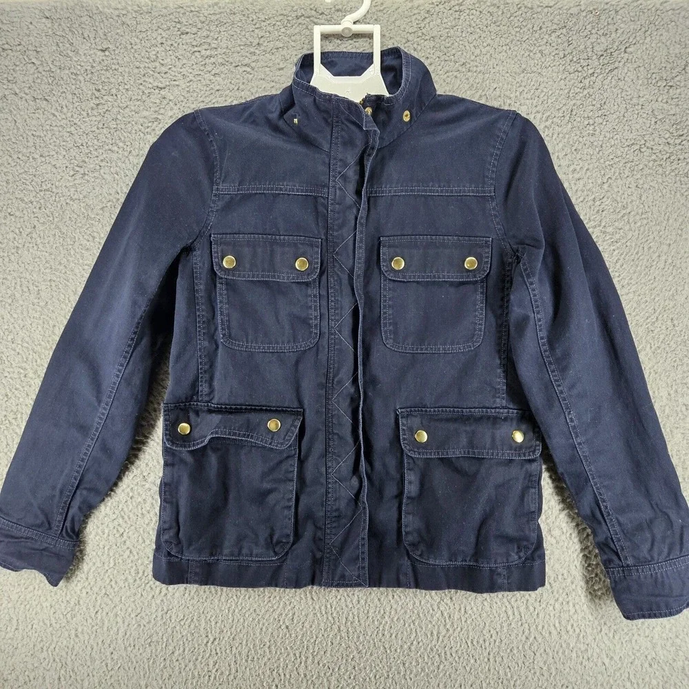 J Crew Women's Jacket Navy Blue Military Field Cargo Jacket‎ Small S Full Zip Up